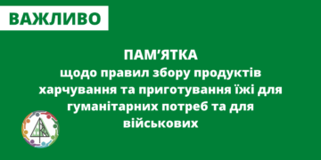 ПАМ’ЯТКА  щодо правил збору продуктів харчування  та приготування їжі для гуманітарних потреб та для військових