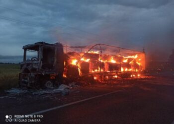 У переправы «Орловка — Исакча» сгорела фура —