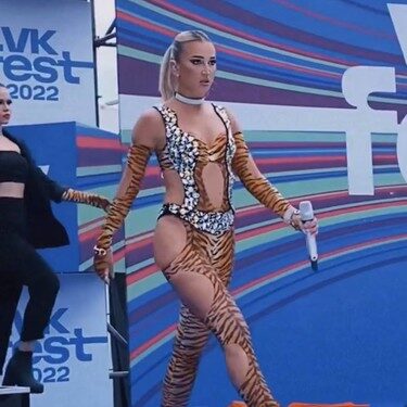 «Как колбаса-вязанка»: публика высмеяла выход Бузовой в костюме тигрицы с открытой попой |