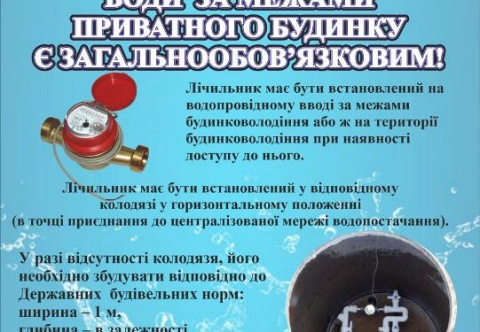 АРЦИЗЬКА МІСЬКА РАДА ІНФОРМУЄ: ВСТАНОВЛЕННЯ ЛІЧИЛЬНИКІВ ВОДИ ЗА МЕЖАМИ ПРИВАТНОГО БУДИНКУ Є ЗАГАЛЬНООБОВ’ЯЗКОВИМ