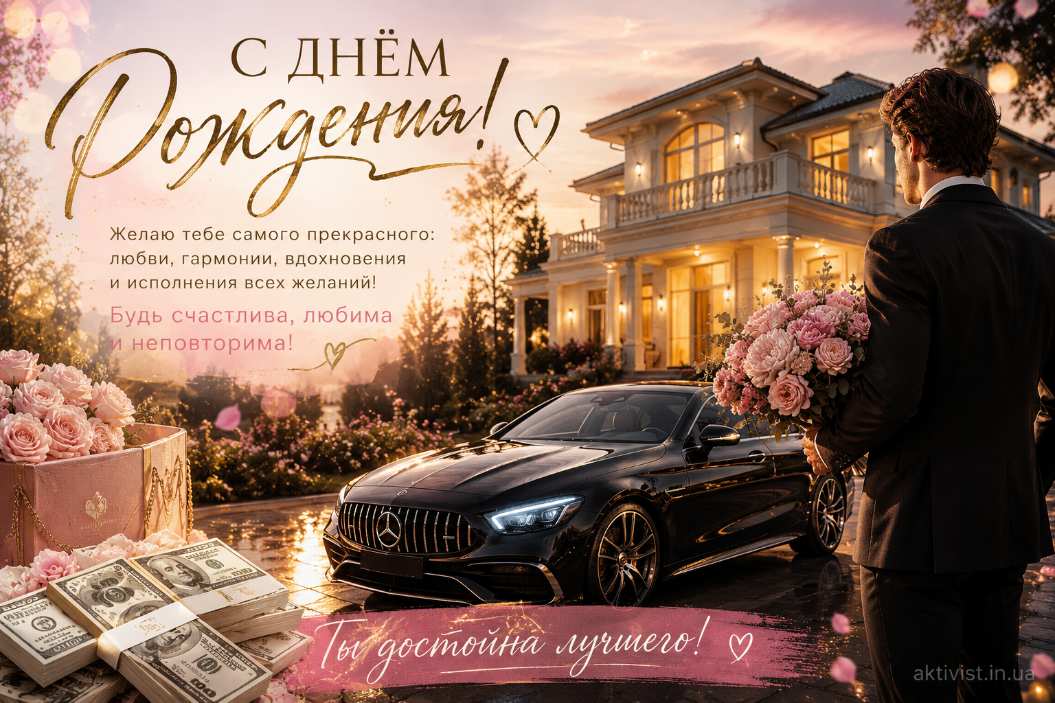 Стильная открытка для женщины на День рождения