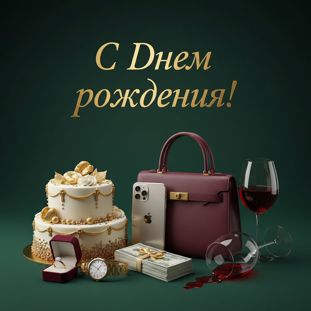 Новая открытка женщинам на День рождения с бокалом вина!
