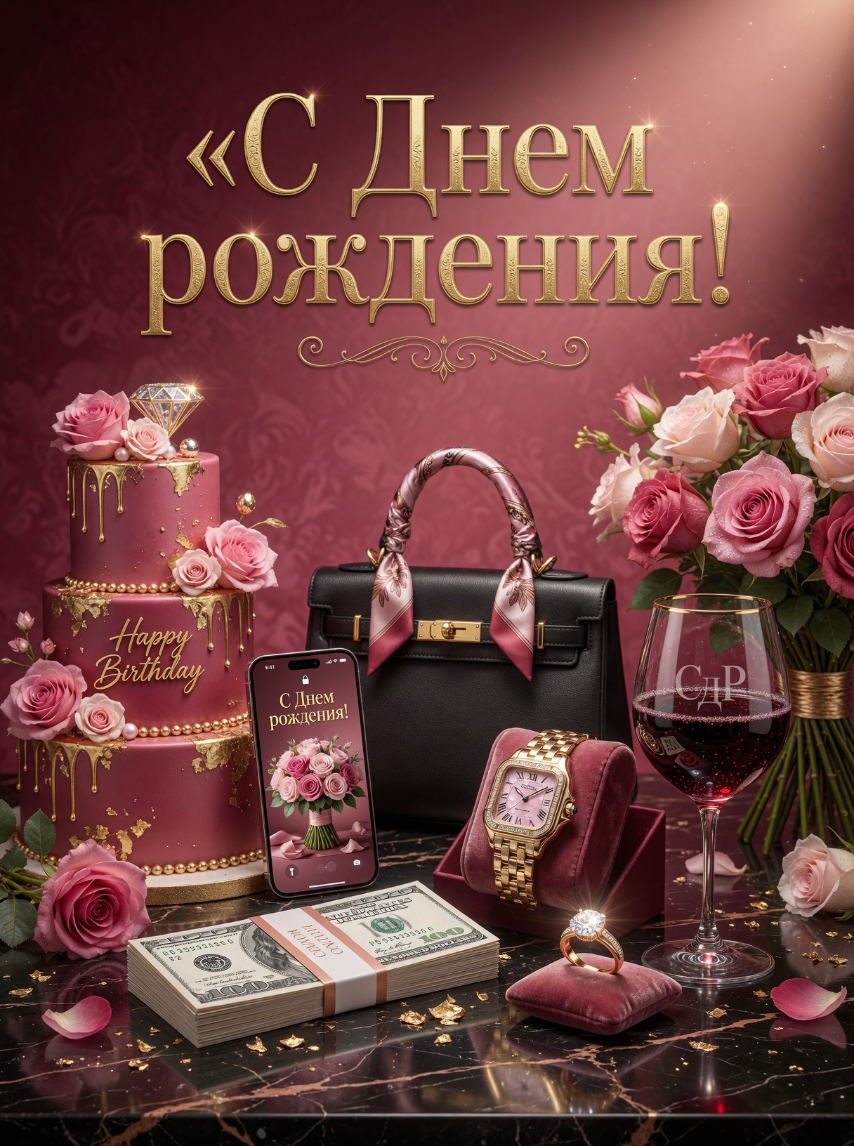 Открытка новая на день рождения женщинам