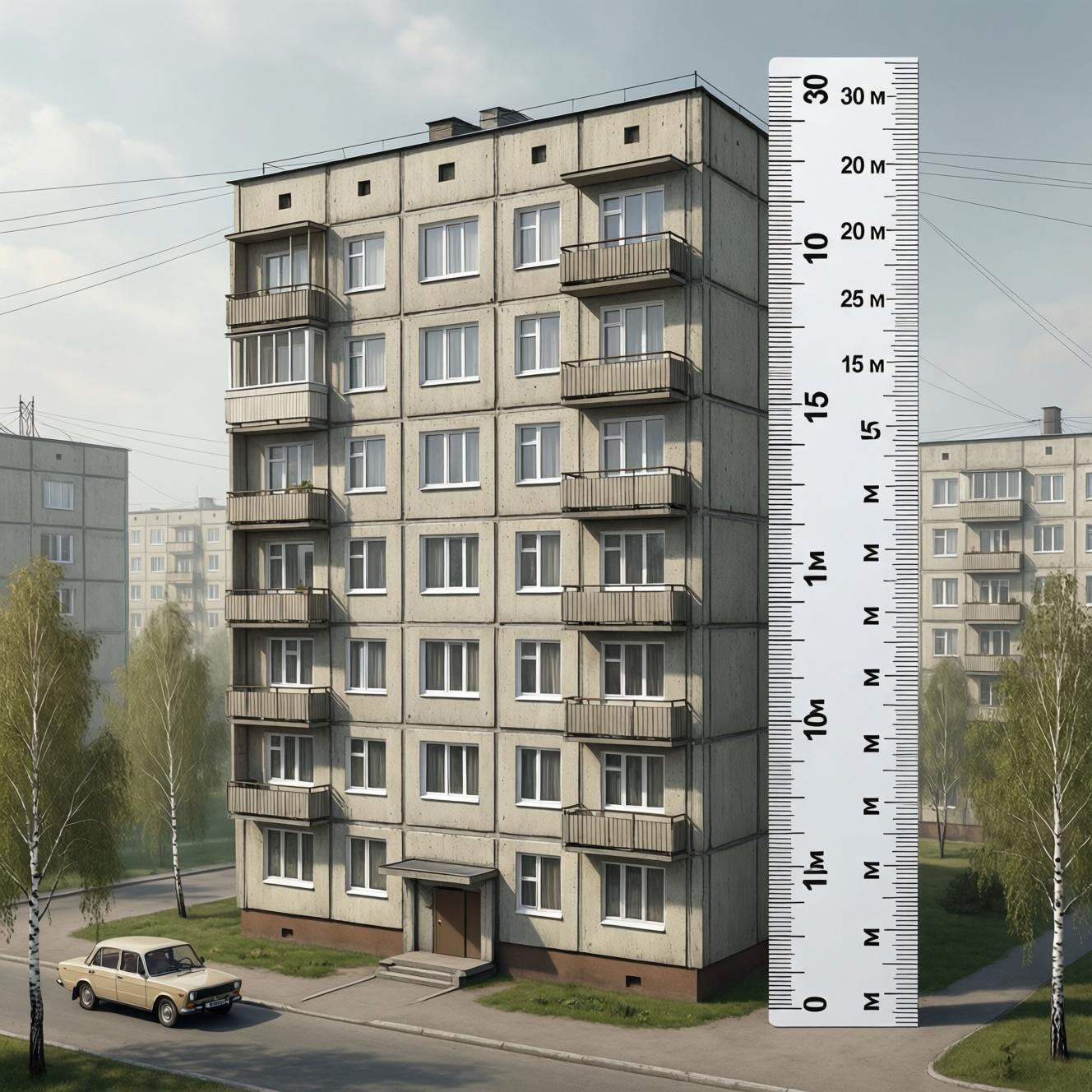 Высота дома в 9 этажей