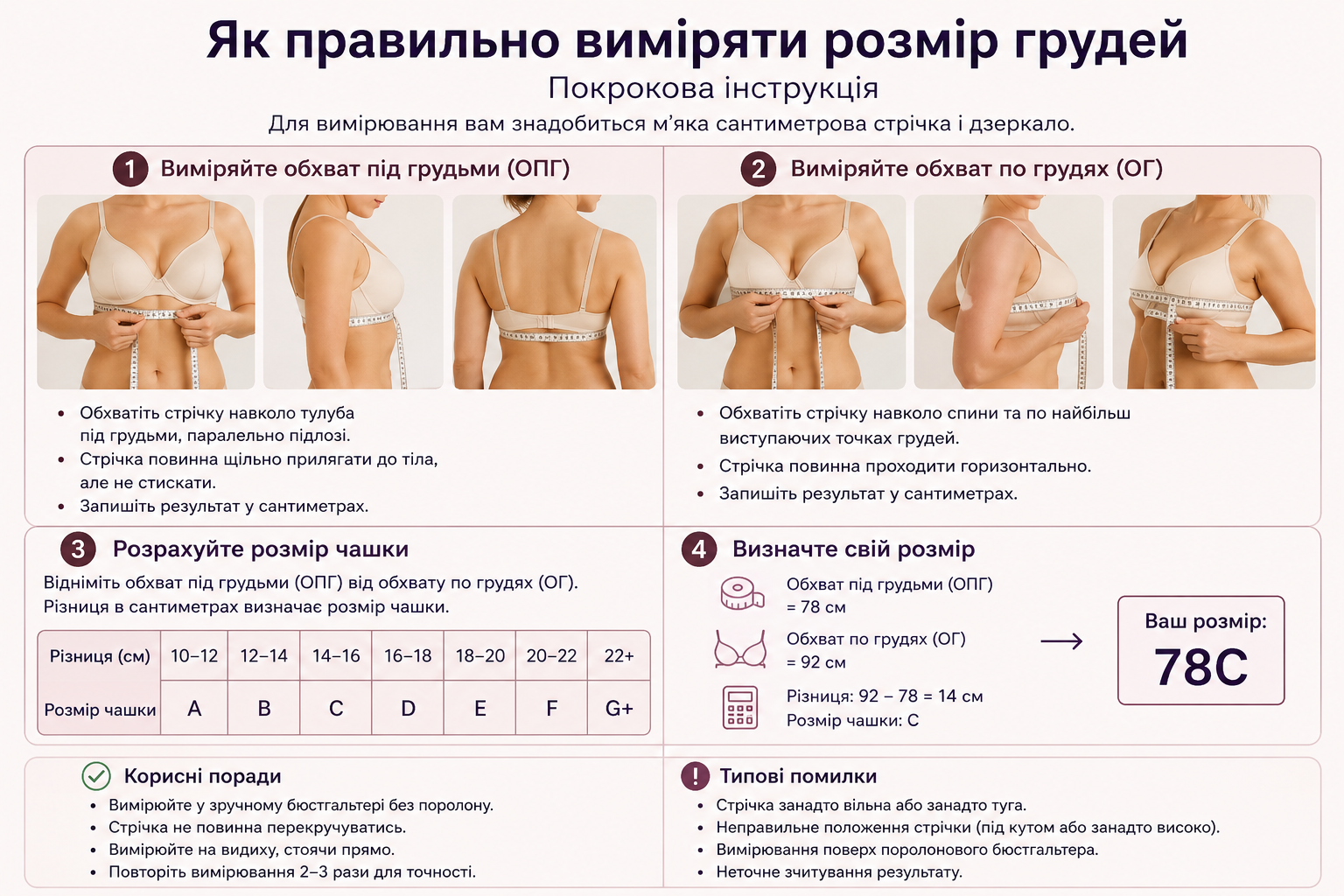 Як виміряти розмір грудей